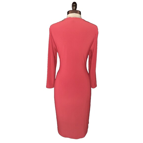 NEW ANNE KLEIN Size L Faux Wrap Dress Red Long Sleeve Stretch Knit Knee Length - Picture 3 of 4